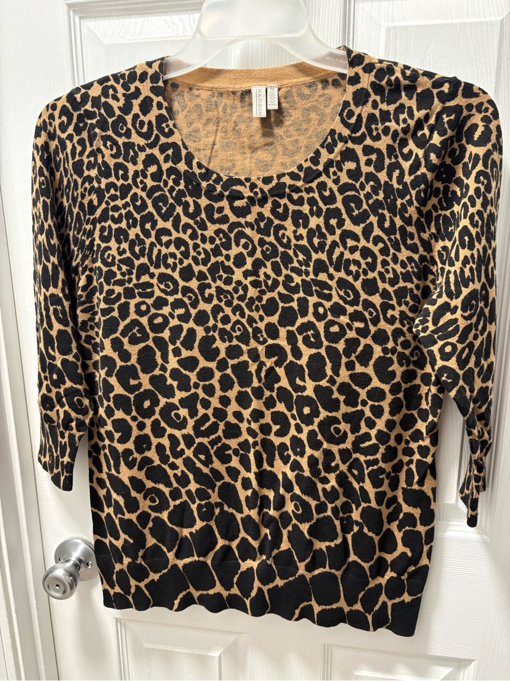 Madison Leopard Print Sweater Top - Black & Tan
